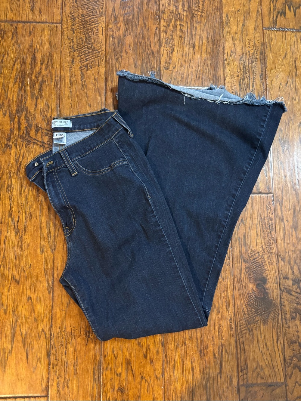 Judy Blue Dark Blue High-Rise Wide Leg Jeans with Raw Hem